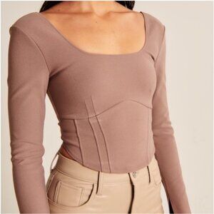 Abercrombie & Fitch Long Sleeve Corset Top Taupe XS